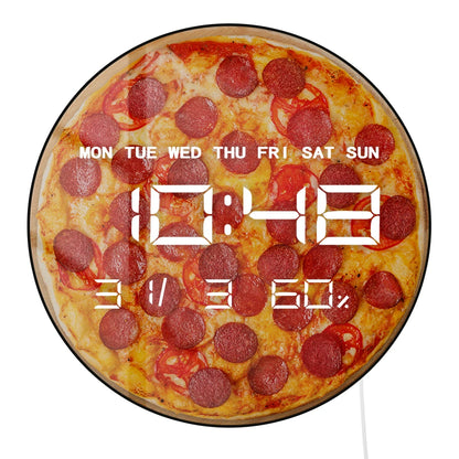 Pepperoni Pizza LED Large Number Digital Wall Clock For Kitchen Dinning Room Italian Food Art Pizzeria Modern Design Wall Clock