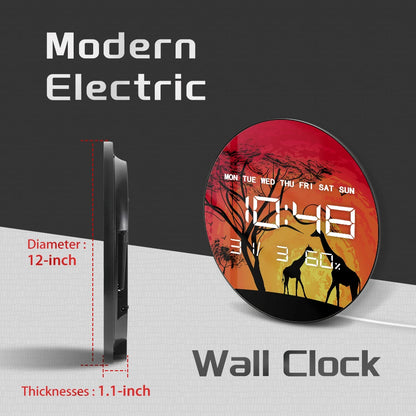 Giraffe Savannah LED Digital Wall Clock African Sunset Wildlife Animals Safari Landscape Electronic Numeric Clock Wall Desk Use