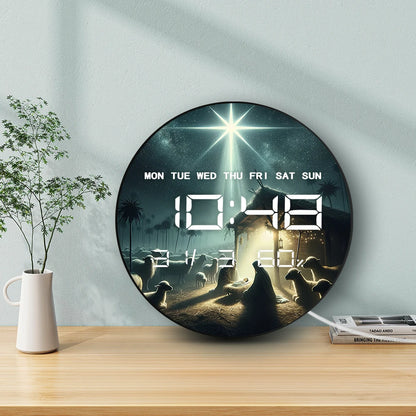 Bethlehem Holy Night Modern Digital Wall Clock Nativity Scene Electronic Wall Clock Large Numeric Display Christian Home Decor