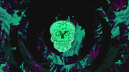 Floral Sugar Skull Wall Clock